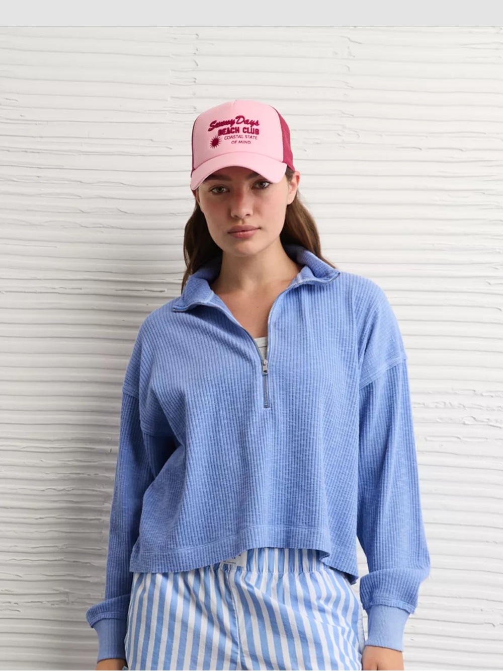 AE Big Hug Quarter Zip Sweatshirt, Light Blue, Sz Small, NWT
